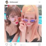 藤田ニコルがセクシーな黒ビキニ写真を連発！紗蘭とのお揃い水着2ショットも！