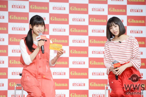 土屋太鳳、松井愛莉、広瀬すずが『ガーナ新CM発表会』でお互いの似顔絵ペイントに挑戦！その出来映えは！？