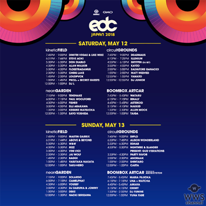 世界最大級のエレクトリック・ダンスミュージック・フェスティバル [ Electric Daisy Carnival ] 「EDC Japan 2018」タイムテーブルがついに発表！！ 2018年5月12日(土)、13日(日) 場所: ZOZO マリンスタジアム＆幕張海浜公園EDC特設会場