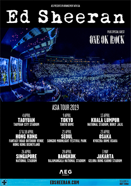 ONE OK ROCKがEd Sheeranの4月から開催されるアジアツアーにサポートアクトとして出演することが決定！
