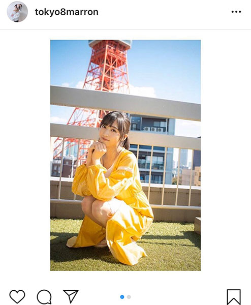 AKB48 小栗有以、晴れやかな横顔美麗ショットを公開！「黄色とタワーの赤がきれい」
