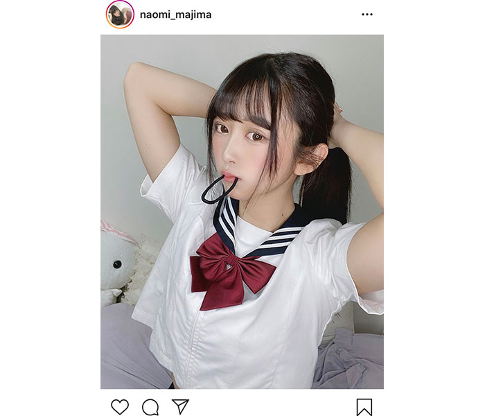真島なおみ、ポニーテールの制服ショットを公開「めっちゃ綺麗」「好きすぎ」