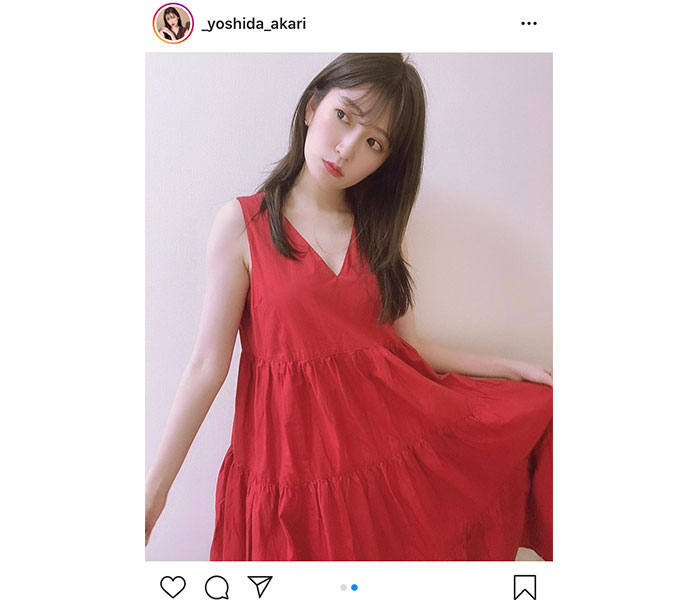 NMB48 吉田朱里、可愛さと大人っぽさが融合した赤ワンピショットを披露！「赤似合ってる」「素敵です」