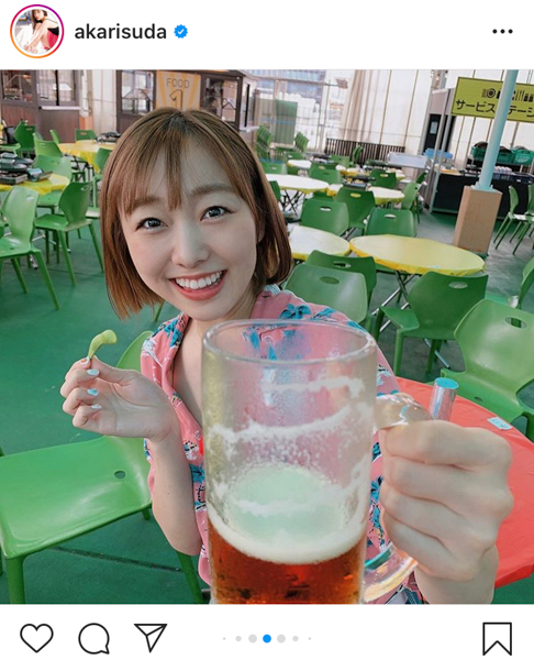 SKE48 須田亜香里、初ビアガーデンでビールに大はしゃぎ！「飲みっぷり超すき！」「公演とは違ういい表情」