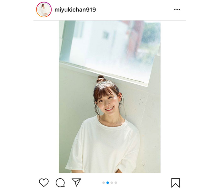 渡辺美優紀、お団子ヘアのビック白Tシャツが『可愛い』と話題！「天真爛漫な表情全部よかった」