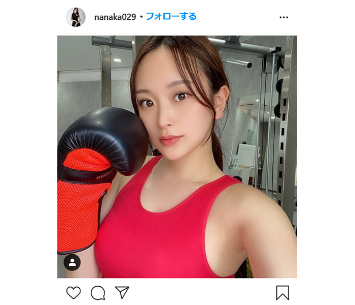 レースクイーン・福江菜々華、赤トップスのセクシーなトレーニング姿を披露！「筋肉量ちょっと増えてた！嬉しい」