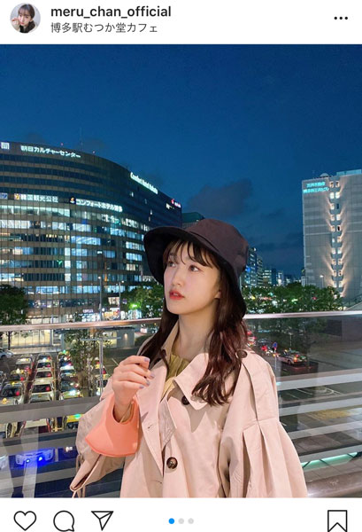 HKT48 田島芽瑠、博多の夜景に映える私服コーデ披露！