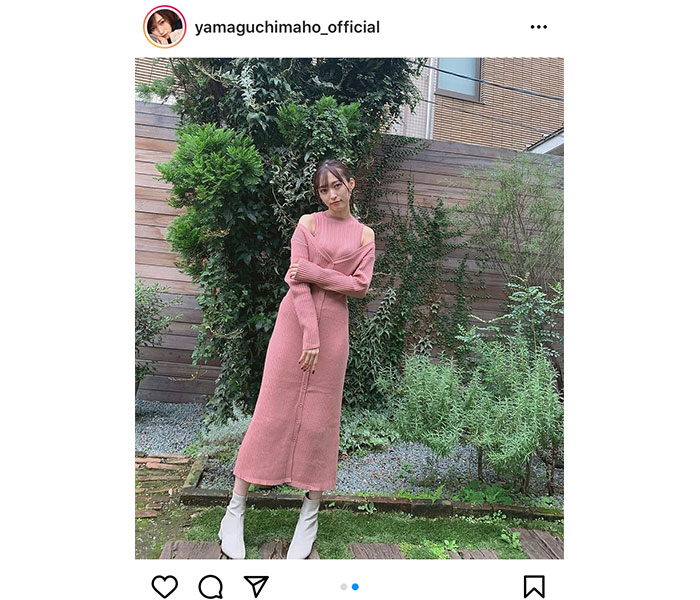 山口真帆、肩出しセクシーなピンクワンピース姿に絶賛の声！「素敵なスタイリング」