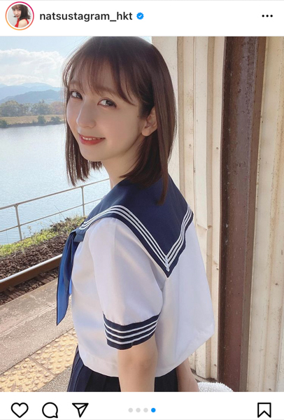 HKT48 松岡菜摘、いつまでも眺めたいセーラー服ショット公開！「こういう青春したかった」