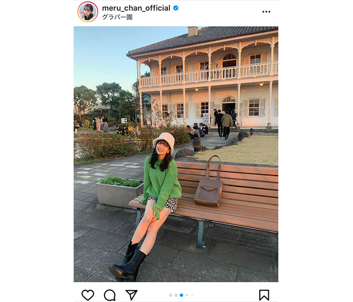 HKT48 田島芽瑠、夕陽に輝く美脚ポートレートに「グラバー園の女神」と絶賛の声！！