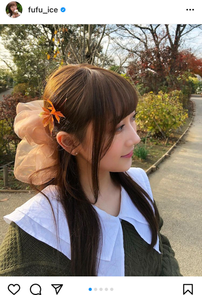矢倉楓子、紅葉を簪にアレンジしたポートレートを公開「紅葉アレンジ美しい」