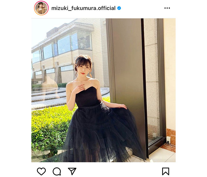 モー娘。譜久村聖、大人びた黒ドレス姿に歓喜の声「デコルテ美しい」