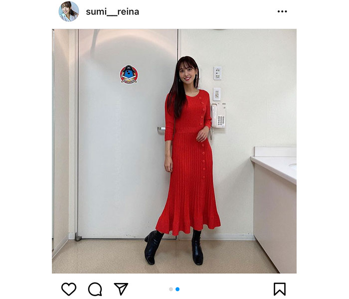 鷲見玲奈、鮮烈な赤ワンピース姿を披露「笑顔も赤の衣装も可愛い！！」