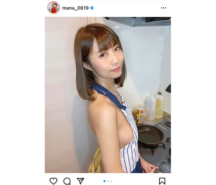 古川真奈美が裸エプロンでお出迎え！自撮りイメージ作品からオフショット