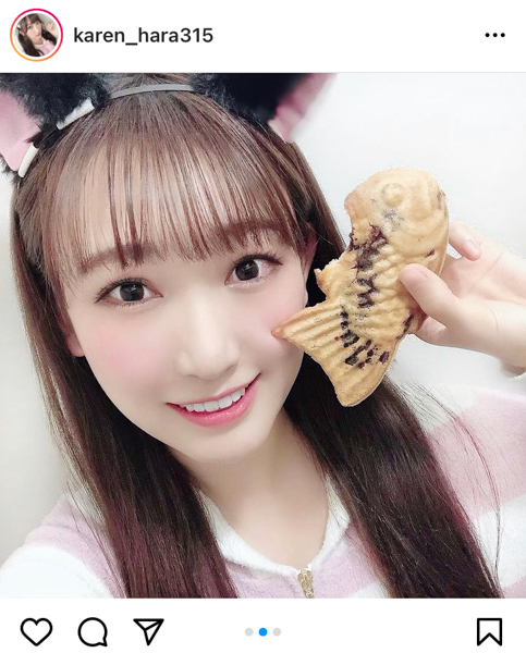 NMB48 原かれん、猫耳姿でたい焼きと2ショット「頭から食べる派です」