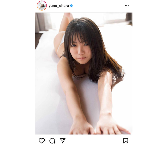 大原優乃、ノビノビポーズで“プク顔”！「いいねを連打したい」