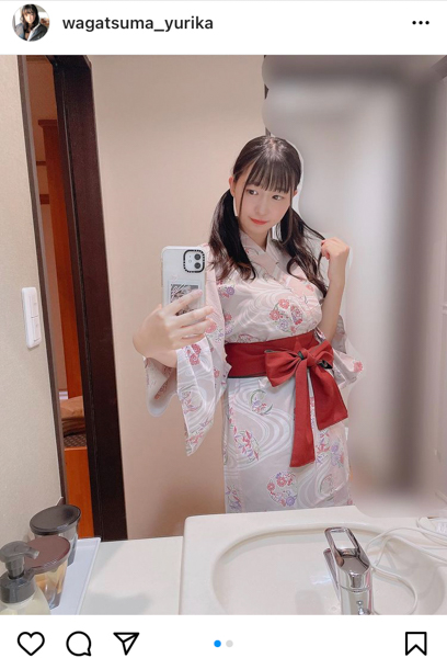 我妻ゆりか、浴衣姿で見つめる“添い寝”風ショットに反響
