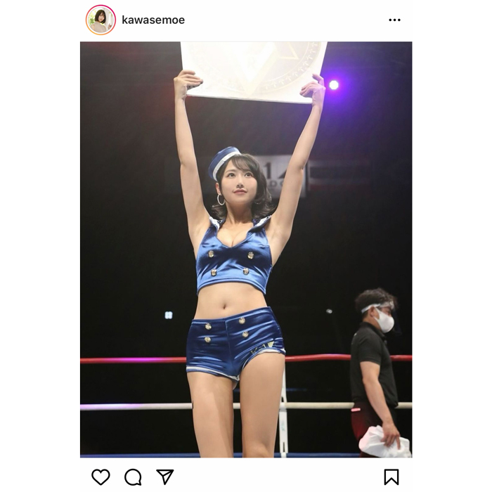 川瀬もえ、「神々しい」ラウンドガール姿でキュートなおへそを披露！「スタイル良いし脚長い」