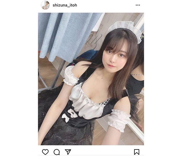 伊藤しずな、メイド衣装で美デコルテ披露「もう、しずなさんの虜です」