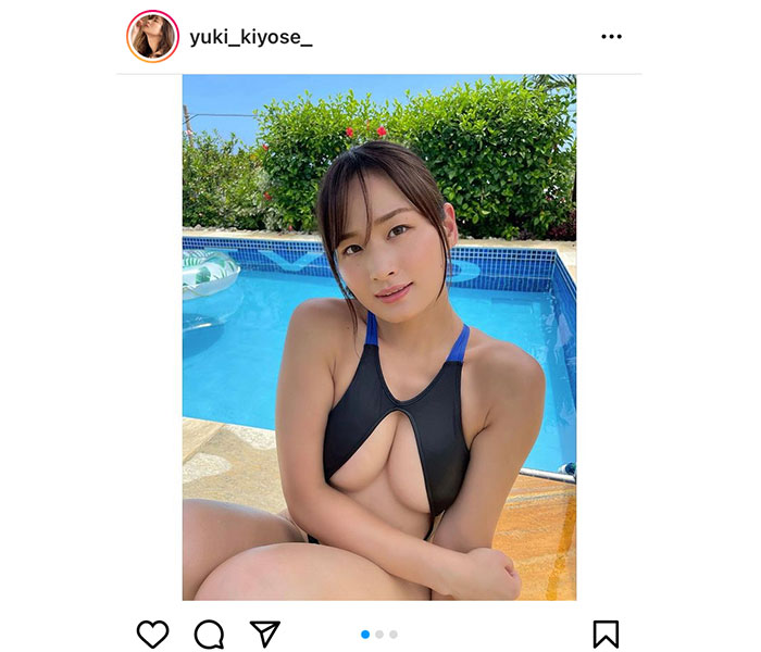 清瀬汐希、胸元ざっくりな競泳水着からこぼれ落ちる美バスト