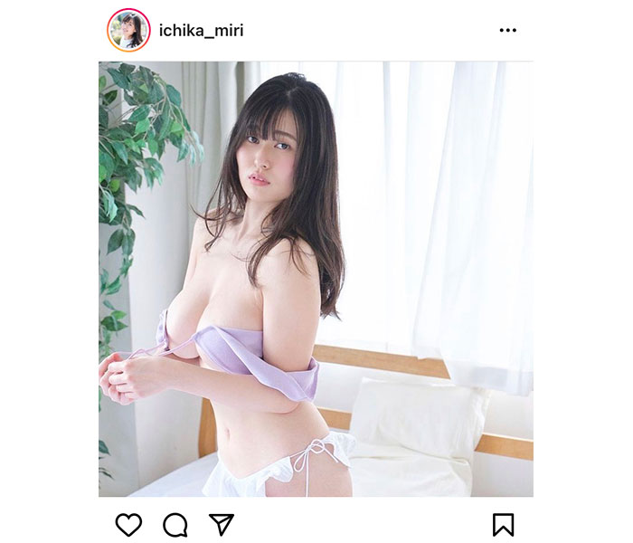 未梨一花、甘い視線でHカップの横乳見せつけ