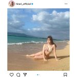 平田梨奈、ビーチで魅せる腹筋割れの豊満美ボディ