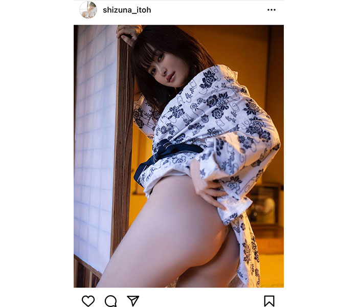 伊藤しずな、浴衣をまくって魅せる桃尻セクシーショット「履いてる?」