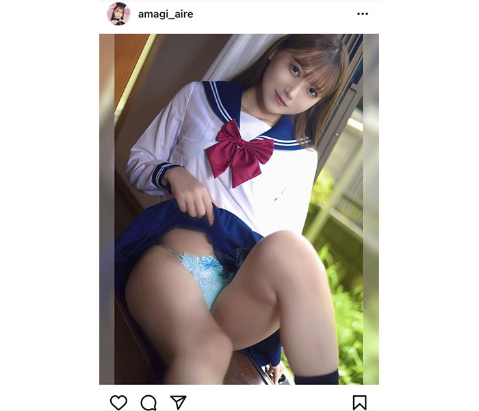 美大生グラドル・天城あいれ、セーラー服から下着チラリ「どこ見てんの〜」