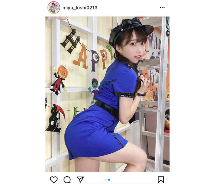 #ババババンビ 岸みゆがミニスカポリスのコスプレ披露「今すぐに逮捕されたい」