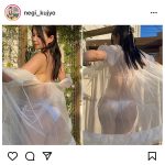 九条ねぎ、透け感ワンピで見せる桃尻ショット