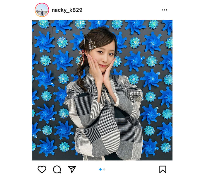 SKE48 鎌田菜月、前髪流しの浴衣姿に癒される「季節遅れの花火しましょう」