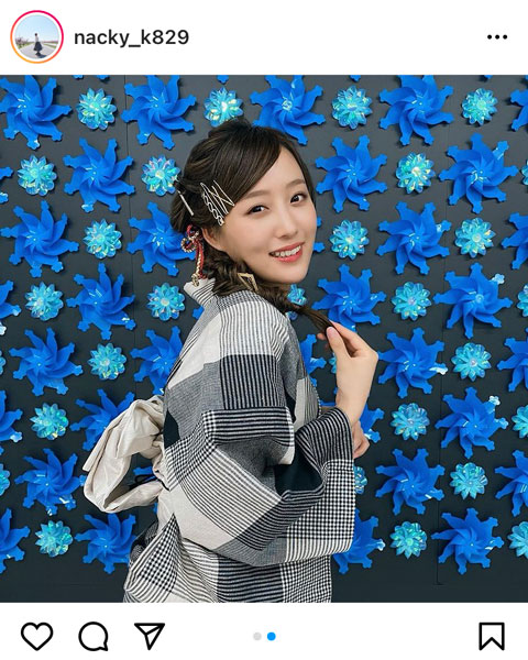 SKE48 鎌田菜月、前髪流しの浴衣姿に癒される「季節遅れの花火しましょう」