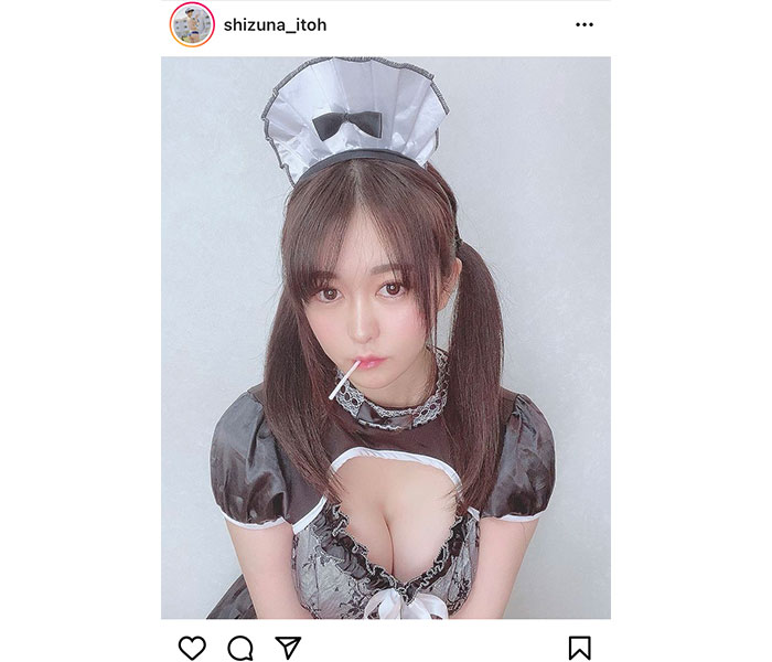 伊藤しずな、美バスト寄せたメイドコスプレをお届け!