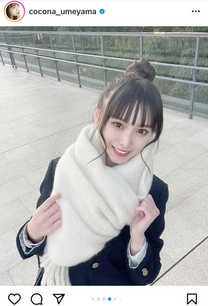 NMB48 梅山恋和、もち肌×お団子ヘアの制服姿で冬デート気分!
