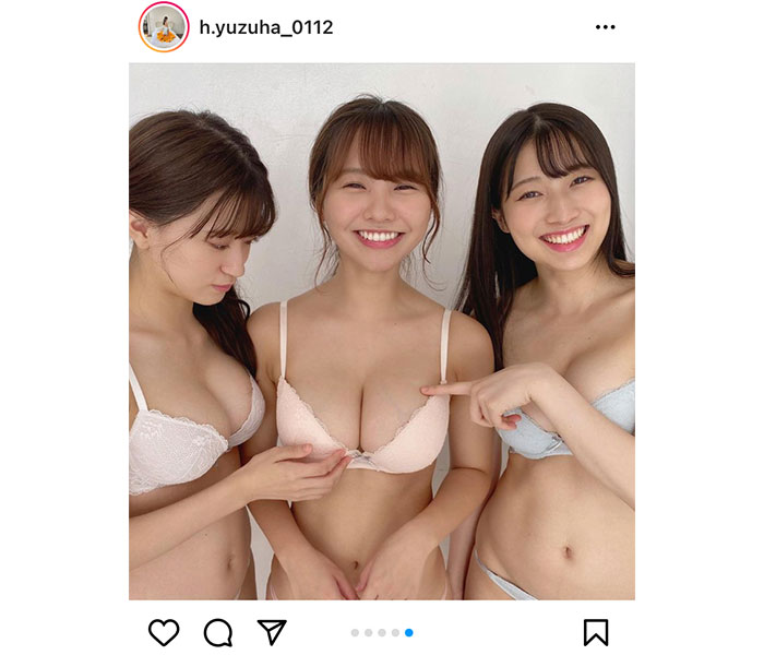 NMB48 本郷柚巴、幸せすぎる上西怜、安部若菜との水着3姉妹ショットに反響ぞくぞく!!