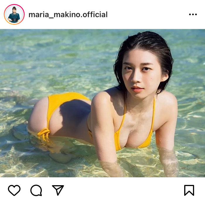 モー娘。牧野真莉愛、黄色ビキニショットで濡れ肌披露