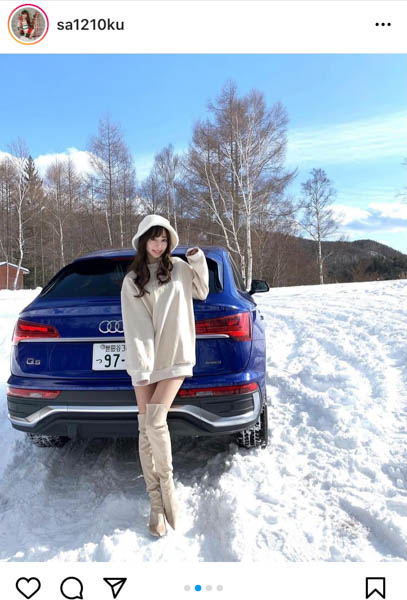 レースクイーン・林紗久羅、雪に映える美脚コーデで『絶対領域』披露