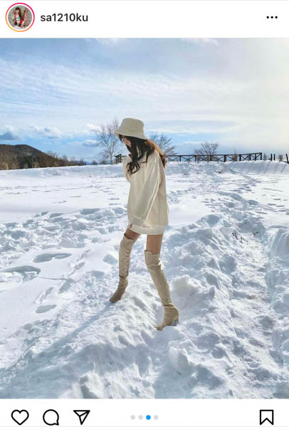 レースクイーン・林紗久羅、雪に映える美脚コーデで『絶対領域』披露
