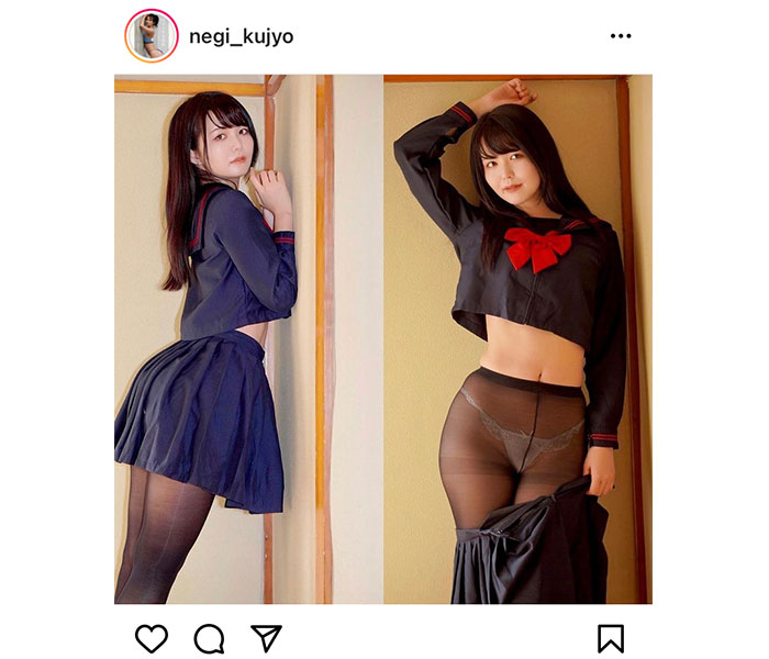 九条ねぎ、セーラー服を脱いでパンスト越しの透けランジェリー見せつけ！