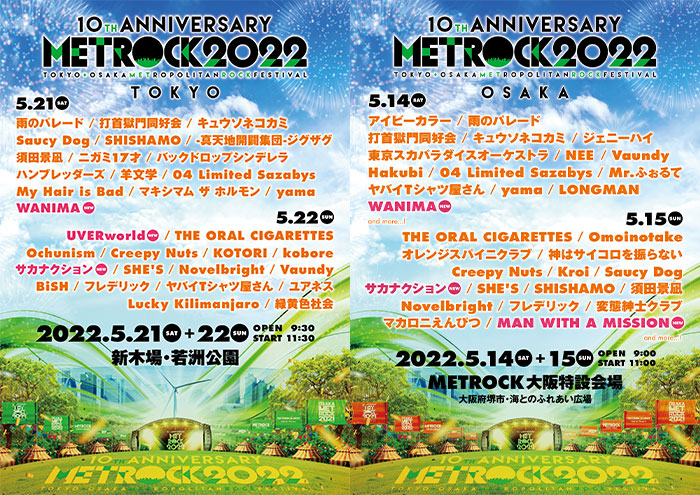 【メトロック 2022】東京・UVERworld、大阪・MAN WITH A MISSIONの出演決定！