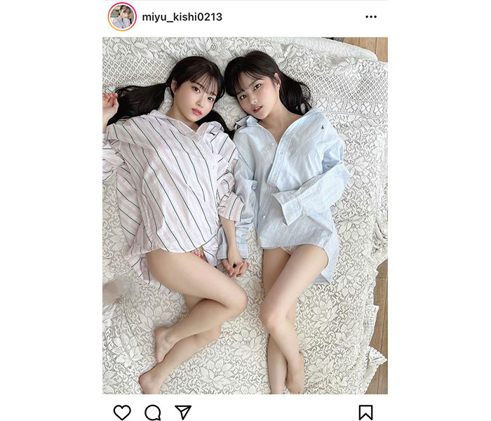 #ババババンビ・岸みゆ＆宇咲、美脚見せつけのパジャマ姿に添い寝希望！