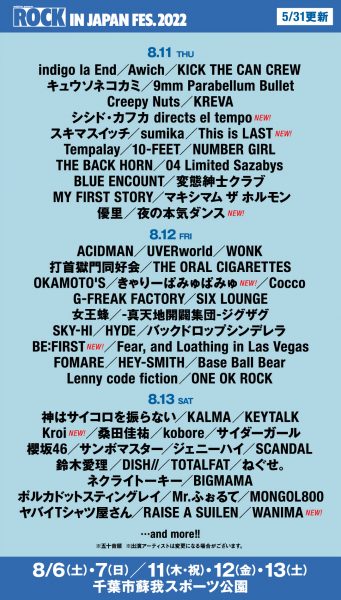 きゃりーぱみゅぱみゅ、BE:FIRST、ビッケブランカら11組の出演が決定！「ROCK IN JAPAN FESTIVAL 2022」第3弾出演アーティスト発表