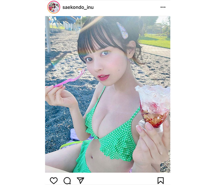 #ババババンビ・近藤沙瑛子、水玉ビキニ姿の上目遣いにキュン！