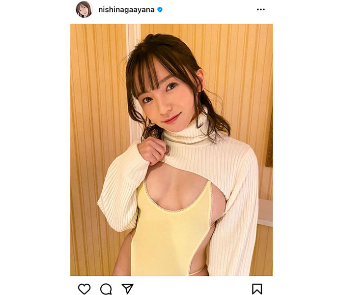 西永彩奈、水着からこぼれる横乳でフェチ心くすぐる