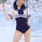 【写真特集 14枚】Teamくれれっ娘！・守道小粋、透けセーラー×スクール水着のフェチ姿に熱視線！＜近代麻雀水着祭2022＞