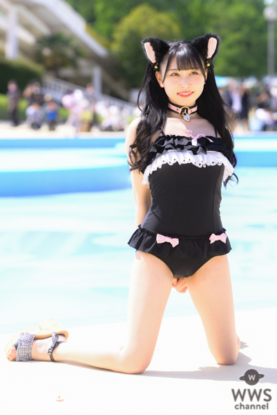 【写真特集 11枚】Sekaisen・朝日りか、透明肌がまぶしい黒猫水着に視線釘付け！＜近代麻雀水着祭2022＞