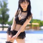 【写真特集 14枚】ネモフィラ新世界・二宮あー、セクカワな黒水着で魅せる透明美脚！＜近代麻雀水着祭2022＞