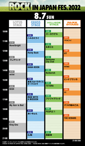 関ジャニ∞、SKY-HI、BE:FIRST、モー娘。らが出演する「ROCK IN JAPAN FESTIVAL 2022」全アーティストのタイムテーブル発表！