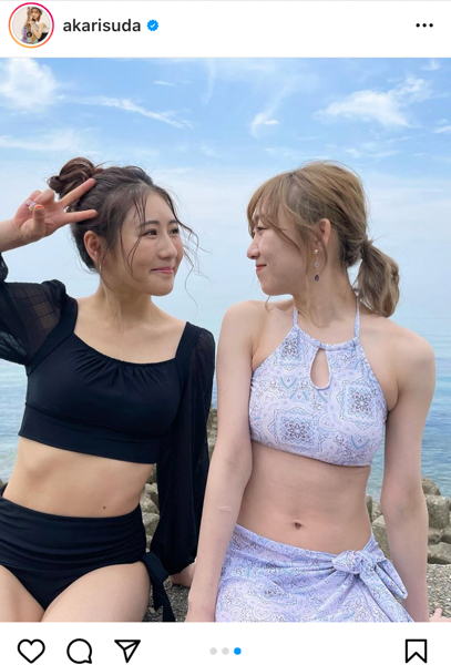 SKE48・須田亜香里、西野未姫と水着2ショットに歓喜の声！「あかりんと未姫ちゃんに挟まれたい」