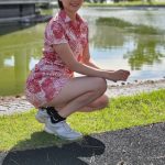 【写真特集】若林ありか、クールなアロハ柄のタイトミニワンピースでベストオブミス・チャリティーゴルフに参戦！ 「美容の仕事を通じて子育て世代の女性が更に輝けるように」